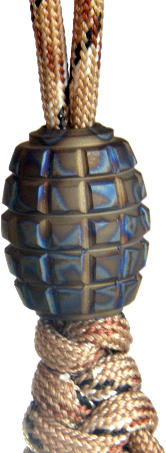 Knife Lanyard, Necklace Pendant, Charms, Knife Pendant, Titanium TC4 Barrel Shape Grenade Texture for EDC 550 Paracord DIY Accessories, MGQK (Flame Texture) - Image 3