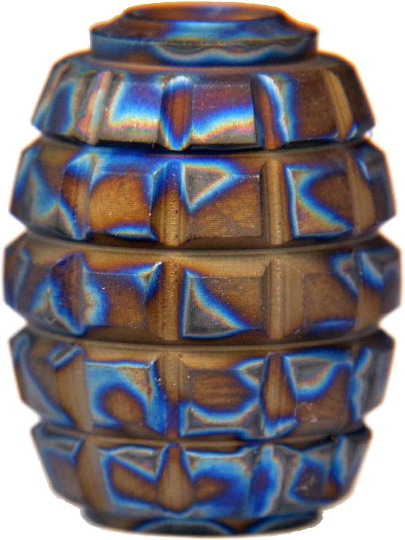 Knife Lanyard, Necklace Pendant, Charms, Knife Pendant, Titanium TC4 Barrel Shape Grenade Texture for EDC 550 Paracord DIY Accessories, MGQK (Flame Texture)