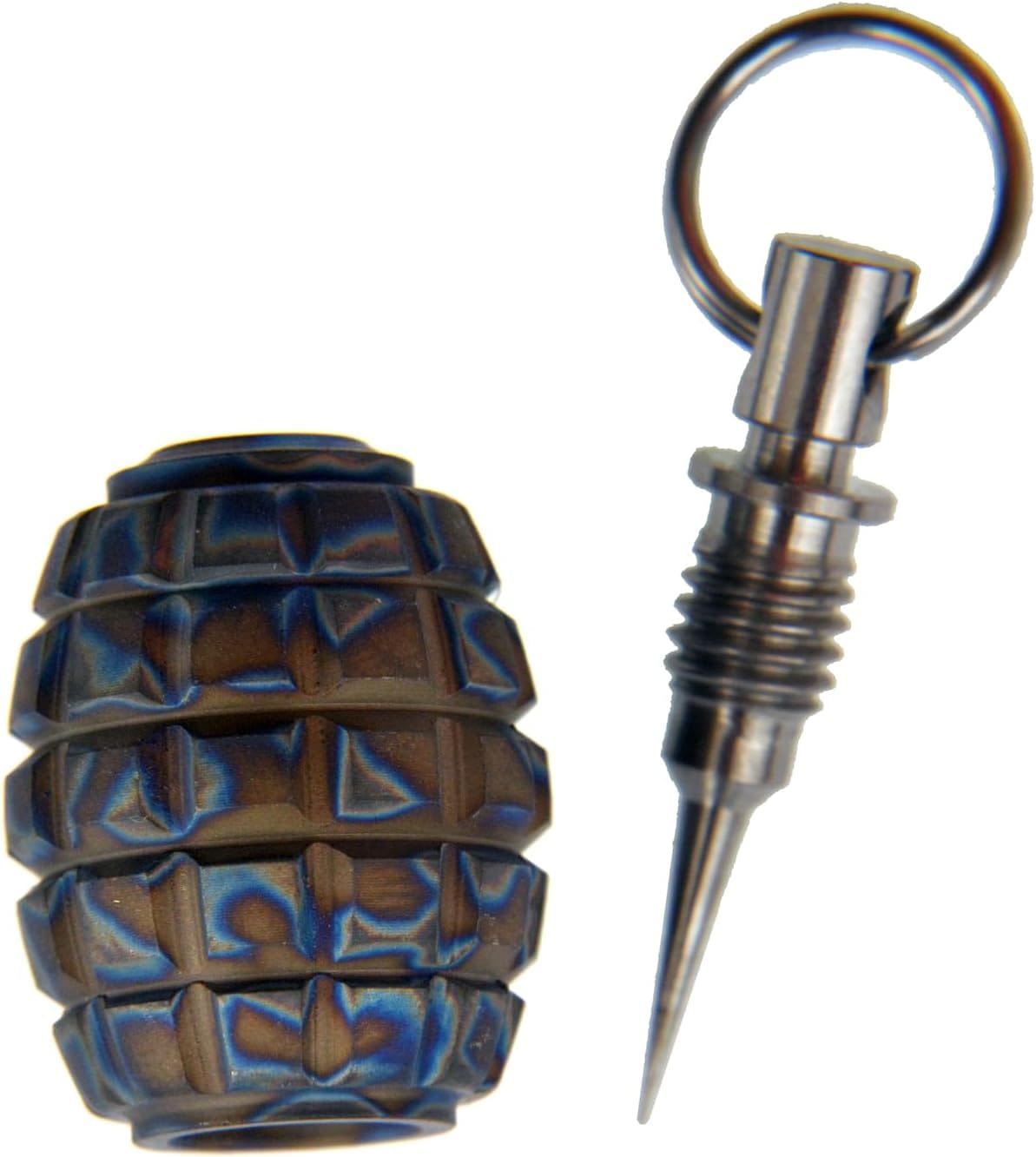 Knife Lanyard, Necklace Pendant, Charms, Knife Pendant, Titanium TC4 Barrel Shape Grenade Texture for EDC 550 Paracord DIY Accessories, MGQK (Flame Texture) - Image 5