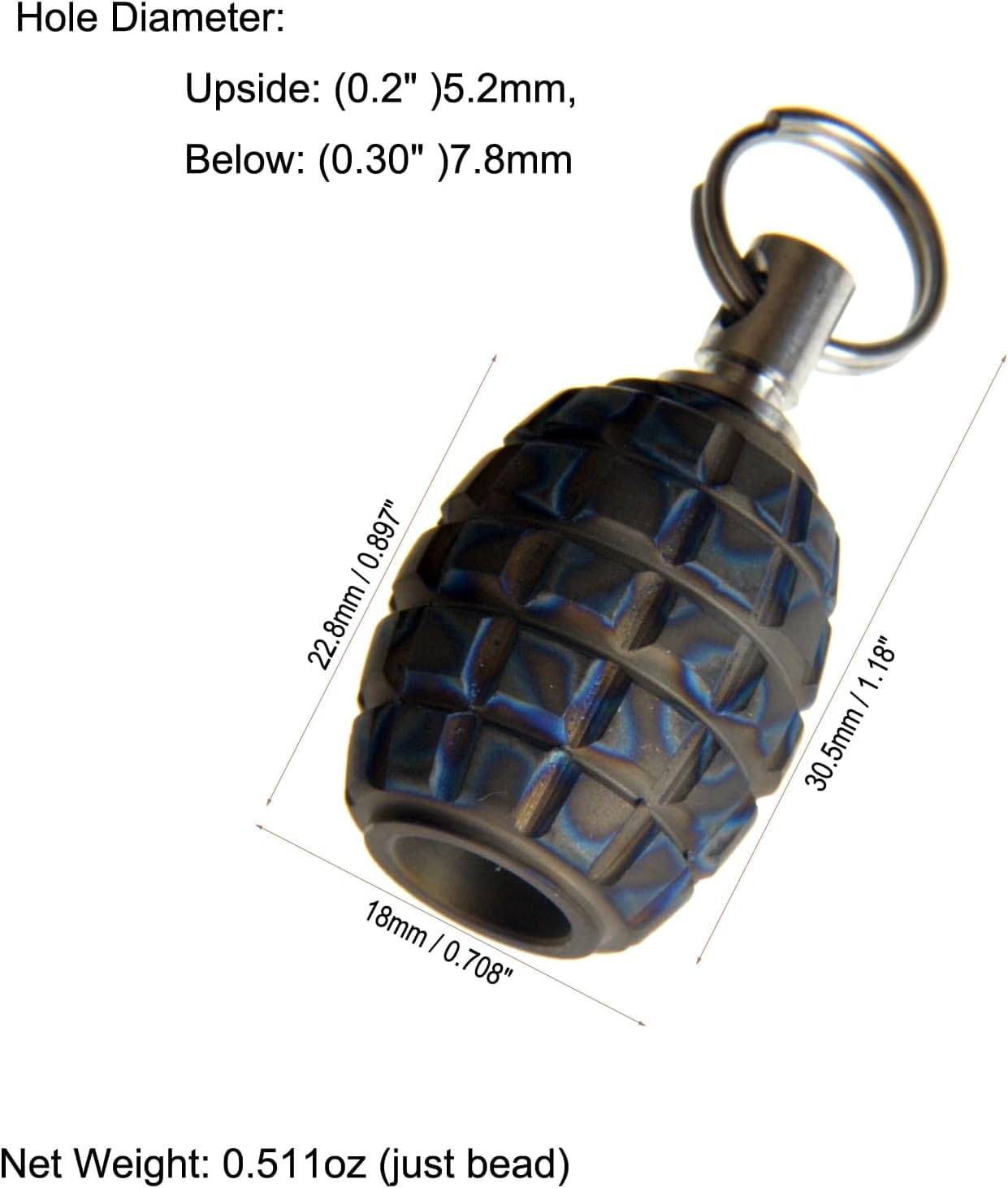 Knife Lanyard, Necklace Pendant, Charms, Knife Pendant, Titanium TC4 Barrel Shape Grenade Texture for EDC 550 Paracord DIY Accessories, MGQK (Flame Texture) - Image 2