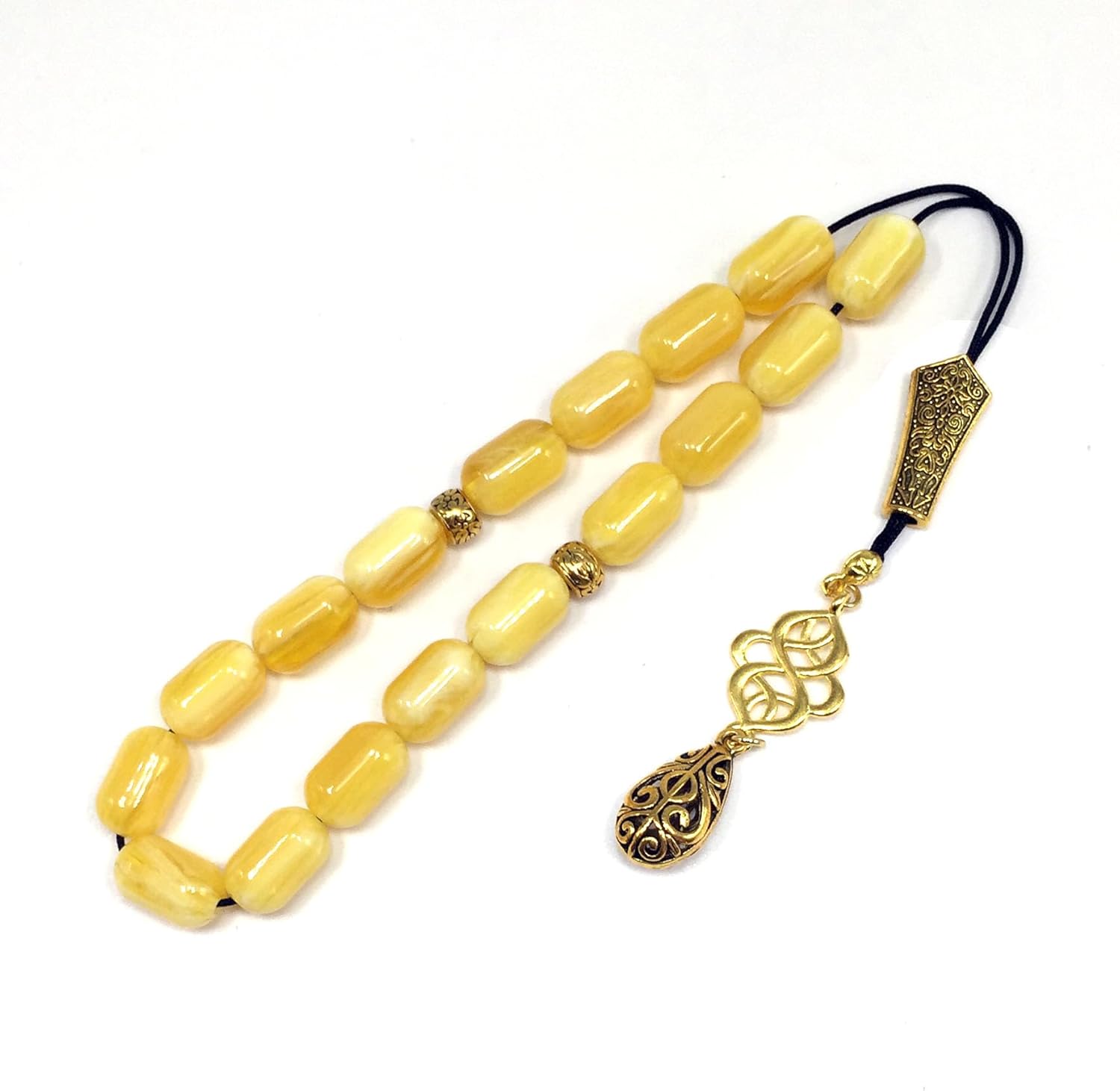 Greek KOMBOLOI, Worry, Relaxing, Anxiety Beads, Begleri, Stress Relief Relaxation (Yellow Resin Drum -15X10 mm- 17 Big Beads) - Image 8