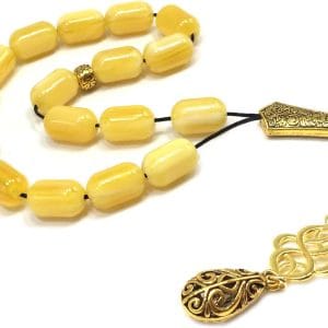 Greek KOMBOLOI, Worry, Relaxing, Anxiety Beads, Begleri, Stress Relief Relaxation (Yellow Resin Drum -15X10 mm- 17 Big Beads)