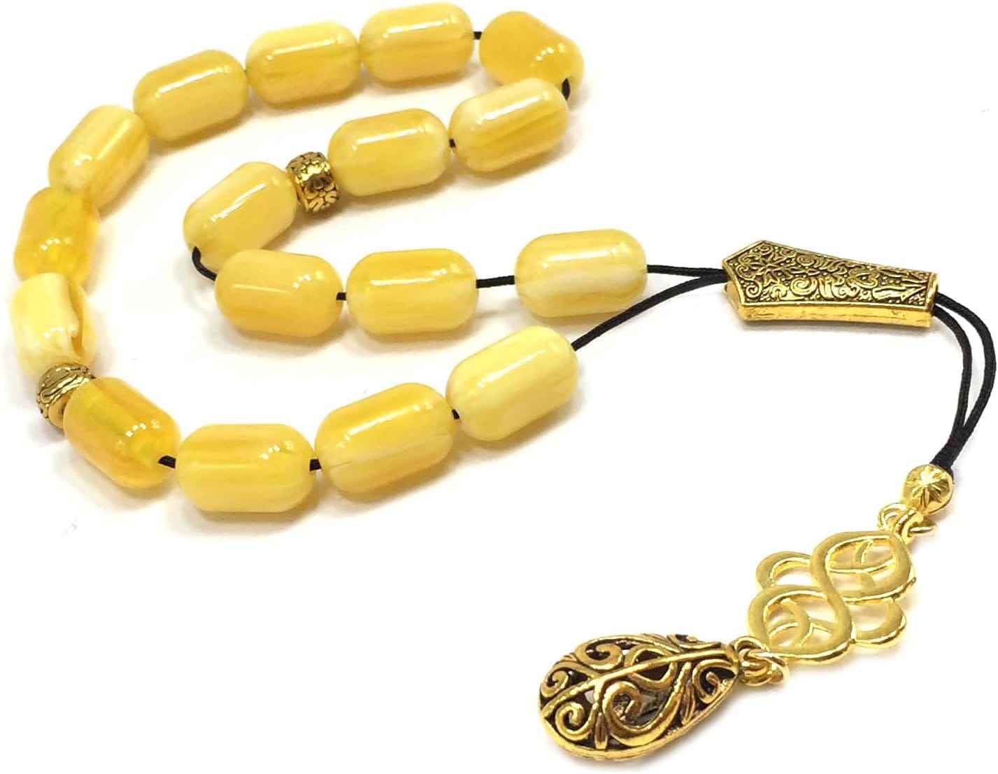 Greek KOMBOLOI, Worry, Relaxing, Anxiety Beads, Begleri, Stress Relief Relaxation (Yellow Resin Drum -15X10 mm- 17 Big Beads)