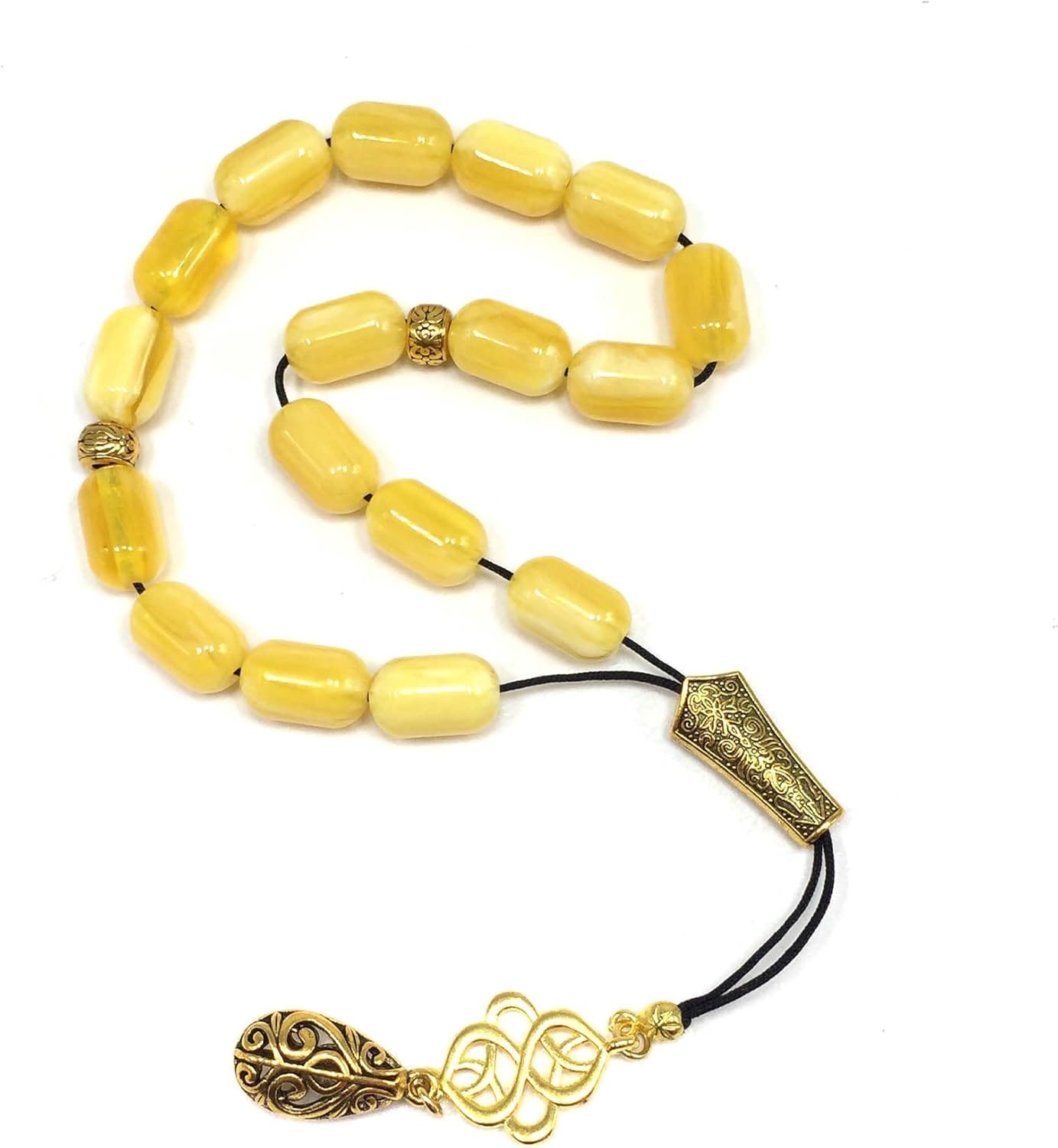 Greek KOMBOLOI, Worry, Relaxing, Anxiety Beads, Begleri, Stress Relief Relaxation (Yellow Resin Drum -15X10 mm- 17 Big Beads) - Image 6