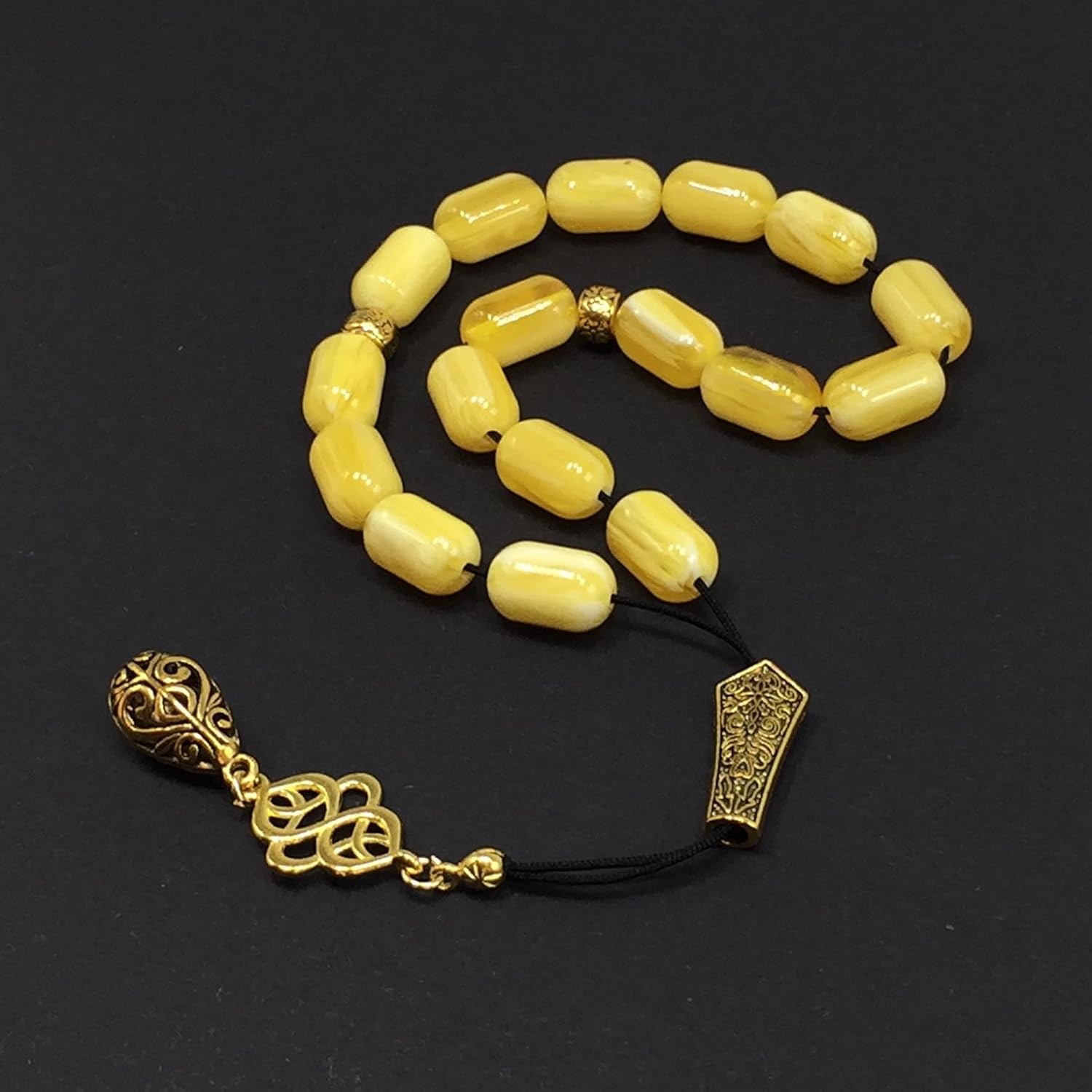 Greek KOMBOLOI, Worry, Relaxing, Anxiety Beads, Begleri, Stress Relief Relaxation (Yellow Resin Drum -15X10 mm- 17 Big Beads) - Image 5