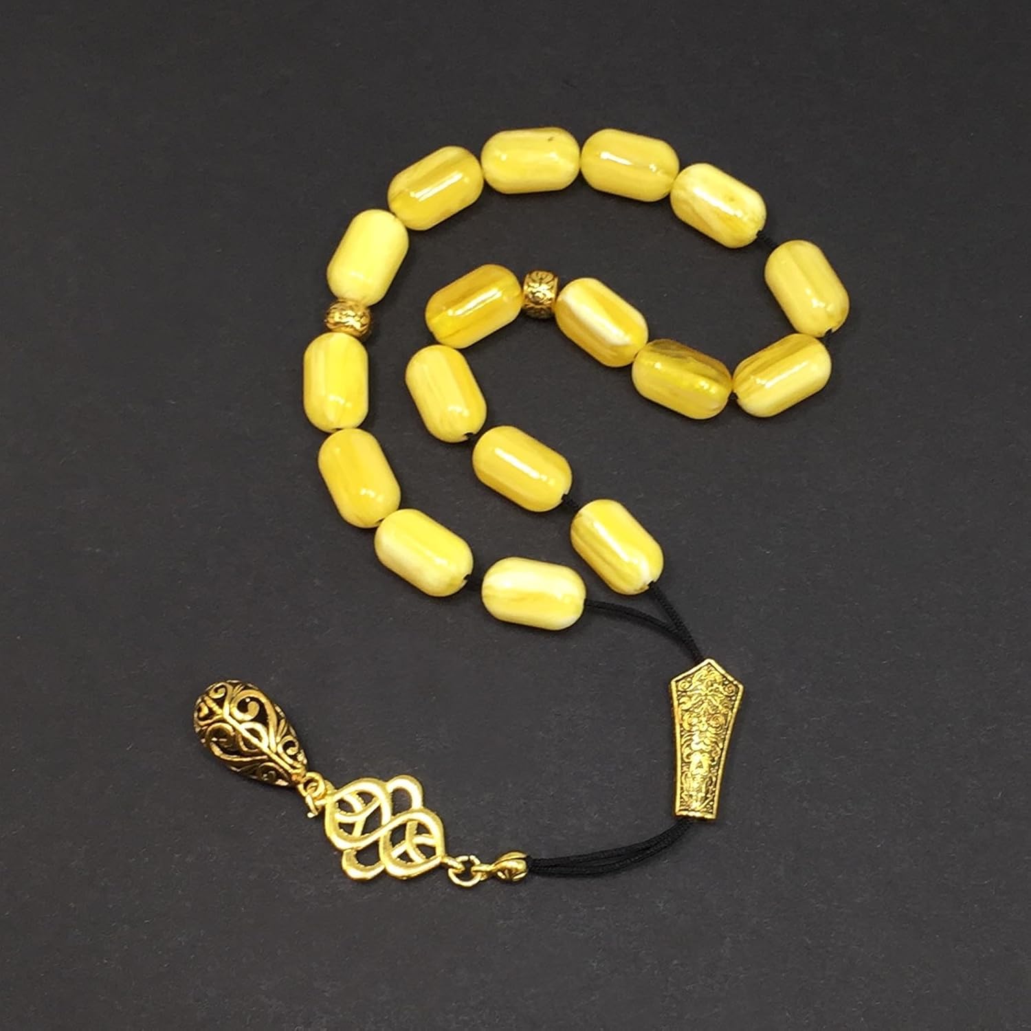 Greek KOMBOLOI, Worry, Relaxing, Anxiety Beads, Begleri, Stress Relief Relaxation (Yellow Resin Drum -15X10 mm- 17 Big Beads) - Image 2