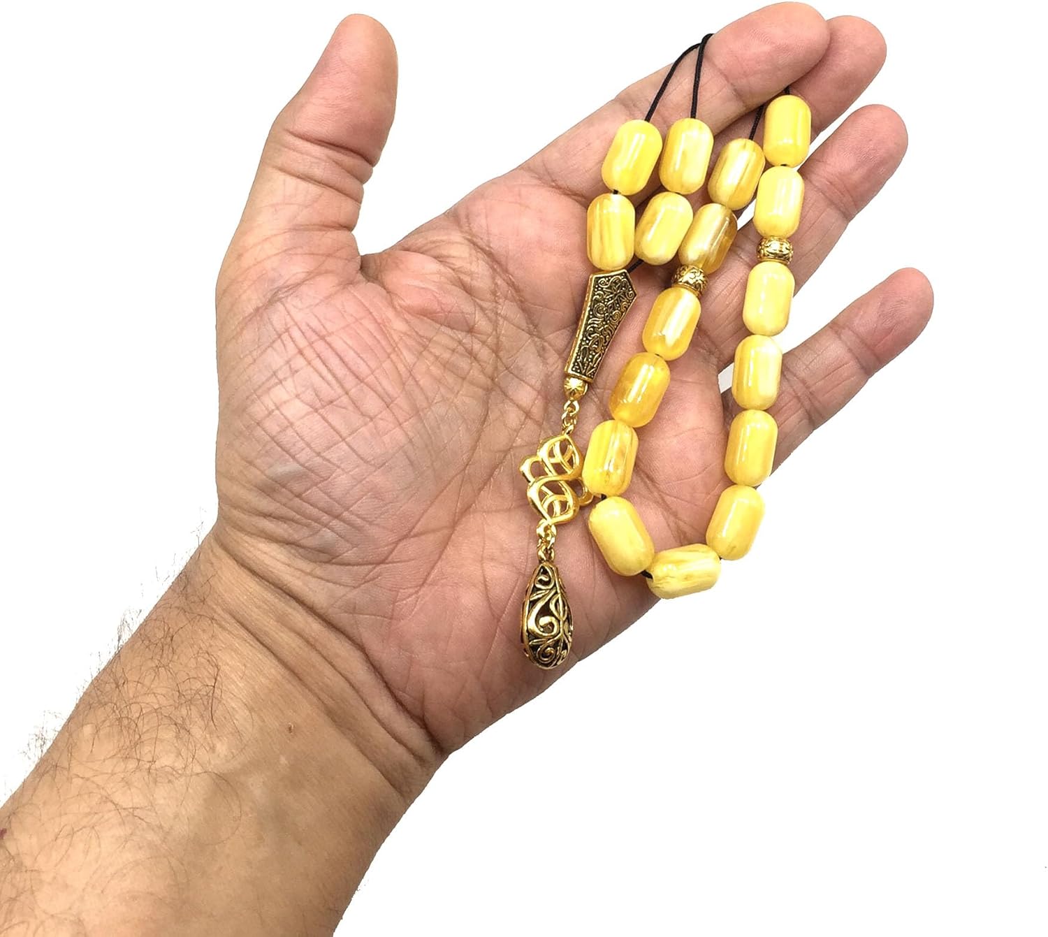 Greek KOMBOLOI, Worry, Relaxing, Anxiety Beads, Begleri, Stress Relief Relaxation (Yellow Resin Drum -15X10 mm- 17 Big Beads) - Image 3