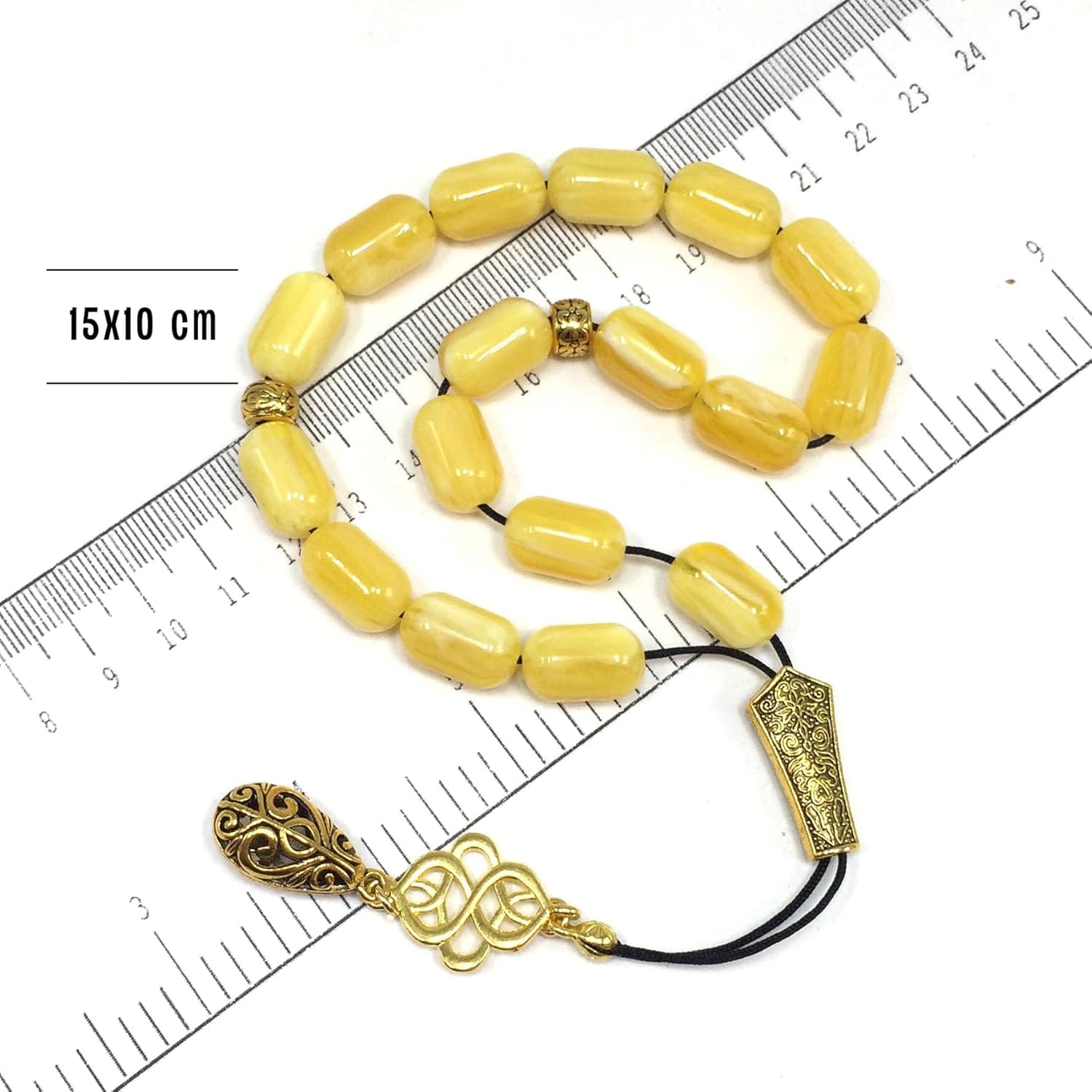 Greek KOMBOLOI, Worry, Relaxing, Anxiety Beads, Begleri, Stress Relief Relaxation (Yellow Resin Drum -15X10 mm- 17 Big Beads) - Image 4