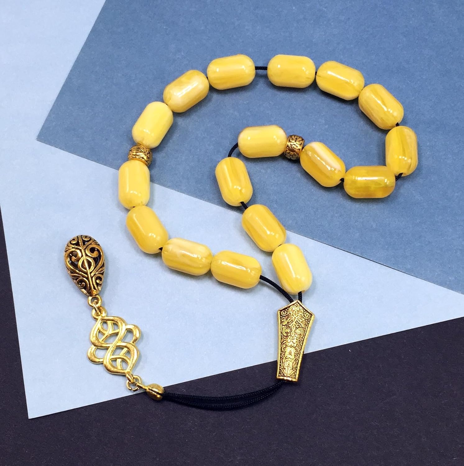 Greek KOMBOLOI, Worry, Relaxing, Anxiety Beads, Begleri, Stress Relief Relaxation (Yellow Resin Drum -15X10 mm- 17 Big Beads) - Image 7